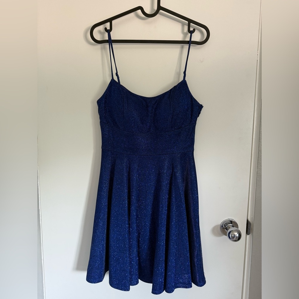 Shimmer Blue Spaghetti Strap Dress - Homecoming - Cocktail